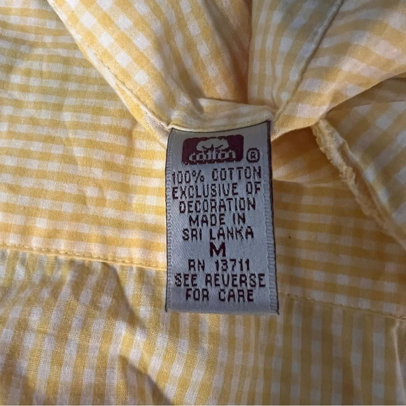 Karen Scott M,Yellow/White Checkered Embroidered butterfly flower button front - Picture 11 of 13